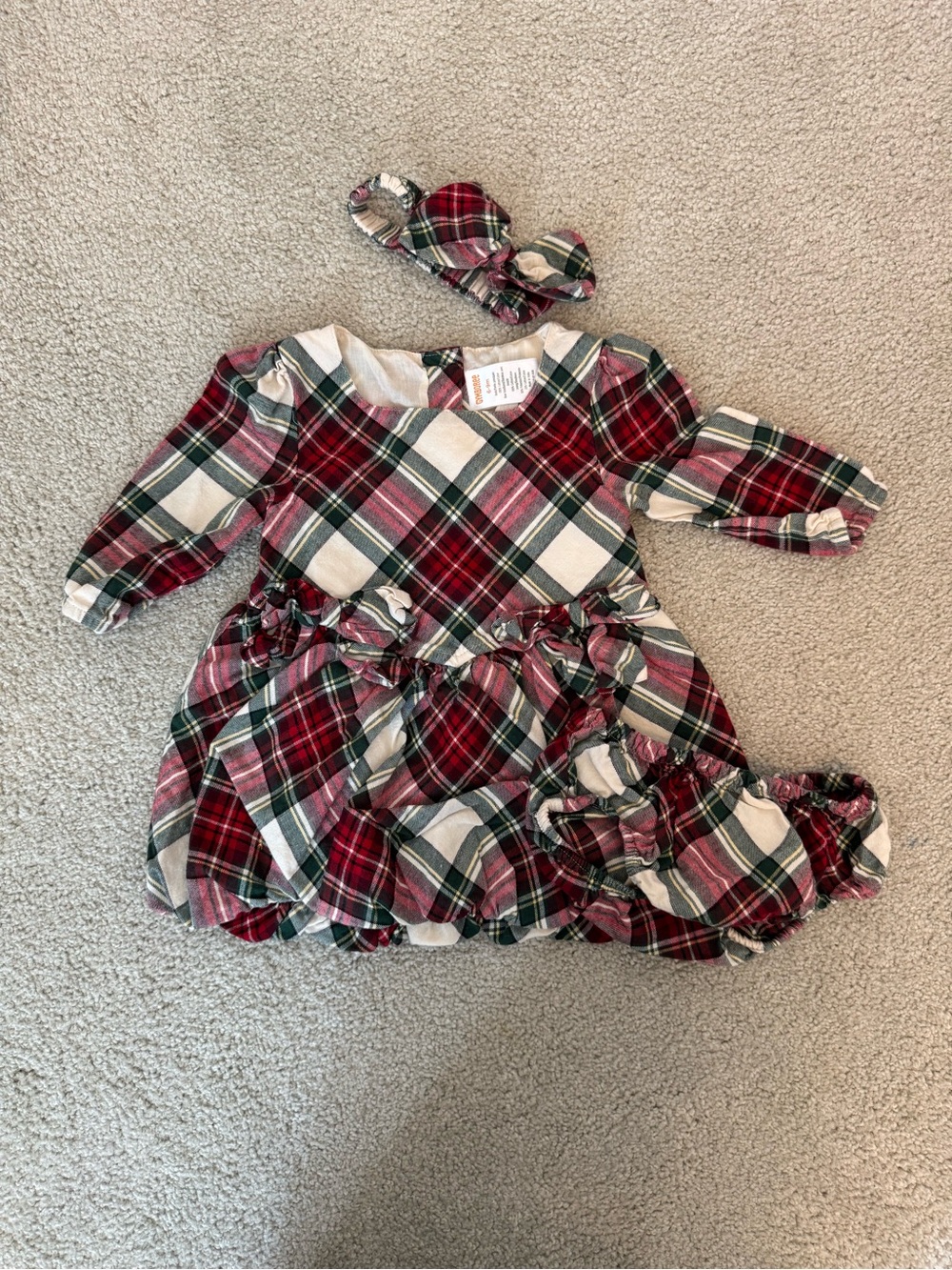 Gymboree Red Green Cream Plaid Baby Dress with Bow